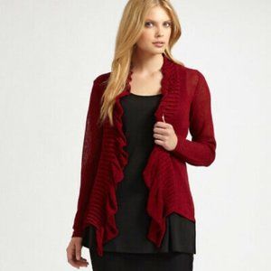 Eileen Fisher ~ Burgundy Pleated Open Front Cardigan Sweater~ size Petite Small